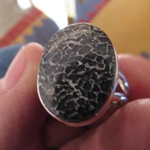 925 Silver and Dinosaur Bone Ring 8.5